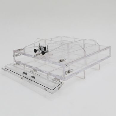 Acrylic vacuum chamber with extra wide mouth and hinged door lets you easily feed long parts through for speedy and hassle-free transfer  |  3305-81 displayed