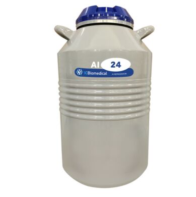 24XT Cryogenic Freezer, with six 5” or 11” aluminum canisters designed for animal husbandry applications have a 24-liter LN2 capacity