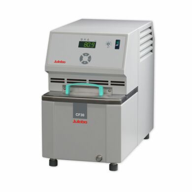 CF30 Cryo-Compact Circulator by Julabo with a -30°C to +150°C temperature range, a 3.5L capacity, RS232 interface, and a 15L/min flow rate for routine applicati  |  2540-04 displayed