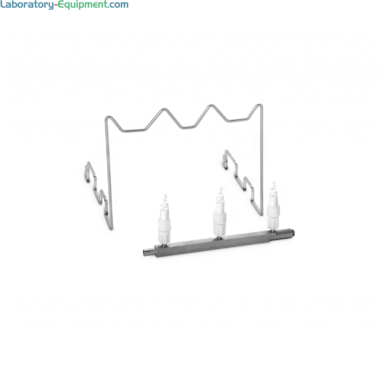 Labconco 304 stainless steel Graduated Cylinder Insert #4574600 holds up to three cylinders and 3 full-coverage spray nozzles; used with lower spindle racks  |  6927-56 displayed