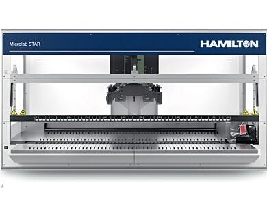 Modular Microlab STAR Automated Liquid Handler with a 54-track deck capacity; optional modules and housing extensions for application flexibility  |  1017-17 displayed