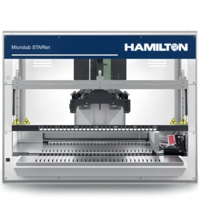 Modular and compact Microlab STARlet Automated Liquid Handler with a 30-track deck capacity; optional modules and housing extensions  |  1017-18 displayed