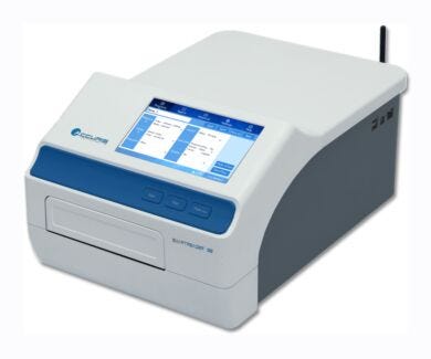 SmartReader 96 with a 7” touchscreen interface displays plate layout, measurement results and graphical layouts: easy-to-use and ideal for COVID-19 research  |  2824-16-220 displayed