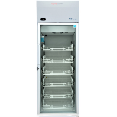 NSF 456 Compliant TSG2305PA Pharmacy Glass Door Refrigerator by Thermo Scientific, designed for vaccine storage, with a 2–8°C temperature range and a 5°C setpoi  |  1621-61 displayed