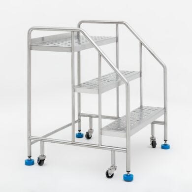 4 step mobile BioSafe® stainless steel ladders are ideal for hygienic environments  |  2805-85B displayed