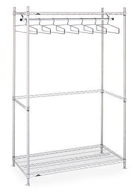 Stainless steel Upright Garment Racks provide clean, space-efficient storage of cleanroom frocks, coveralls and other apparel  |  2650-16 displayed