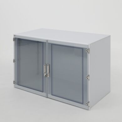 Tabletop laboratory storage cabinet, 49”W x 24”D x 30”H, polypropylene, one chamber, static-dissipative PVC double doors, locking brackets  |  4103-03 displayed