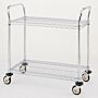 Stainless steel and Chrome Plated Utility Carts by InterMetro includes two sire steel shelves, handles and four casters  |  1402-38 displayed