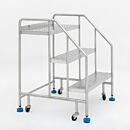 Mobile Step Ladder; Round Tube, Fully Welded, 4 Steps, 304 or 316 Stainless Steel, 30